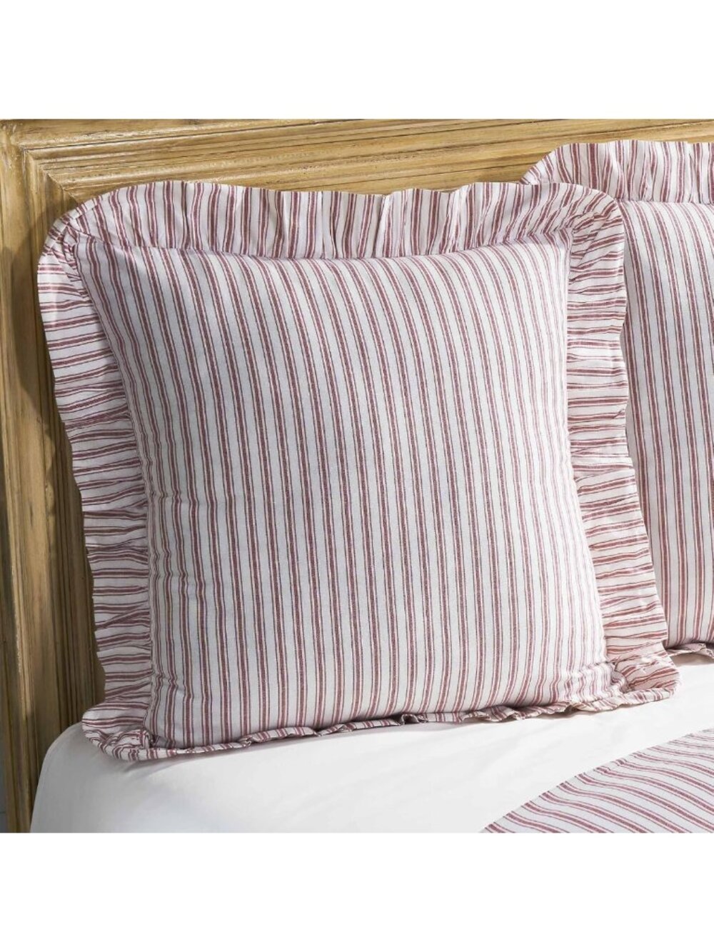 Vintage Farmhouse Red Ruffled Euro Sham, Country Cottage Bedding Pillow Cover